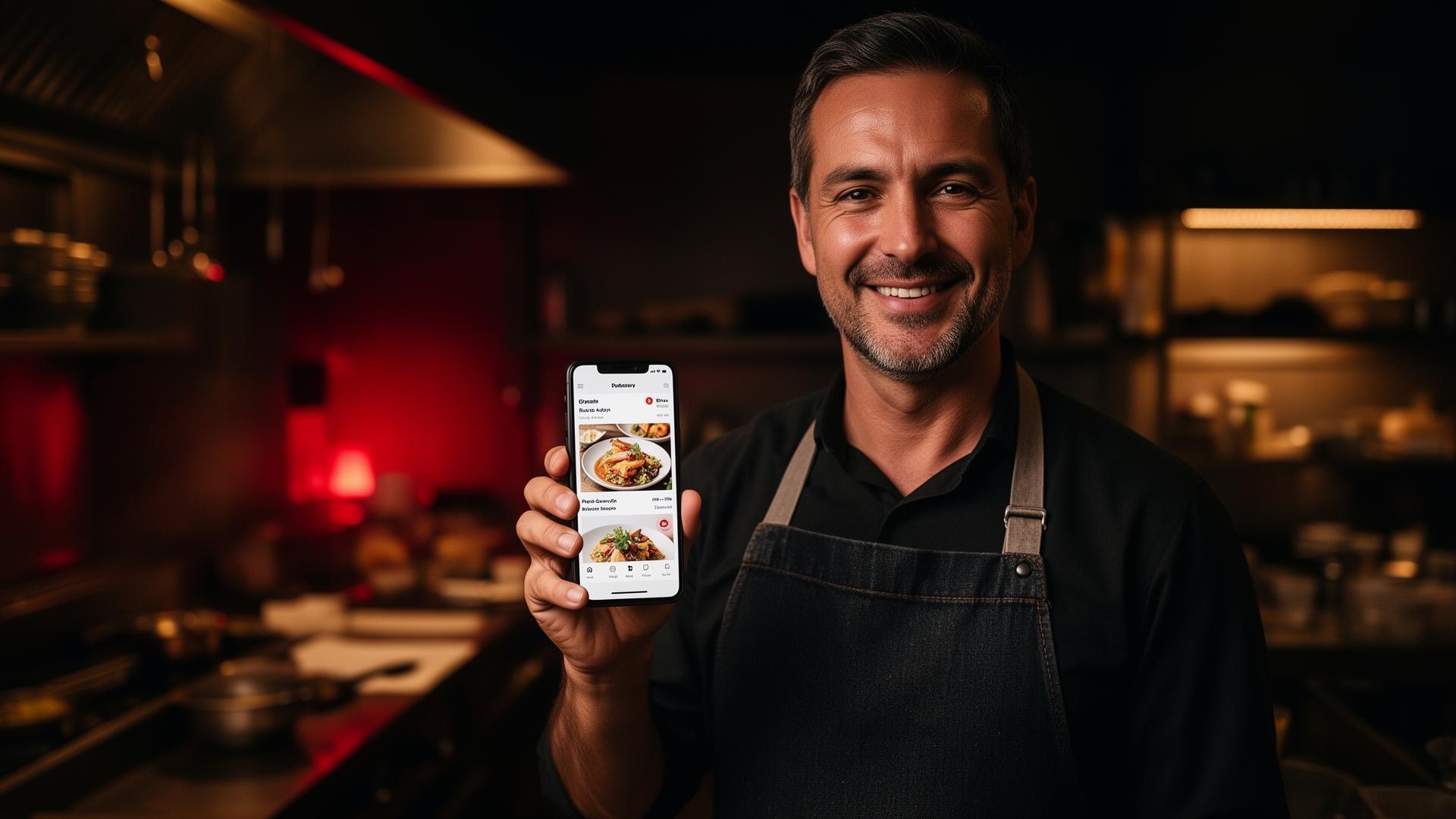 Dono de restaurante usando o painel 99 Food no celular